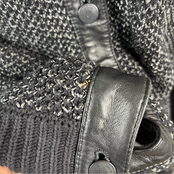 Rag & Bone Black Leather Trim Button Down Knit Shirt Jacket Women's Size M - Picture 7 of 10